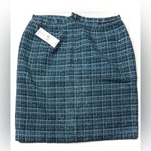 Vintage Karen Scott Tweed Mini Midi Skirt 14 Lined‎ Blue Plaid Preppy Business